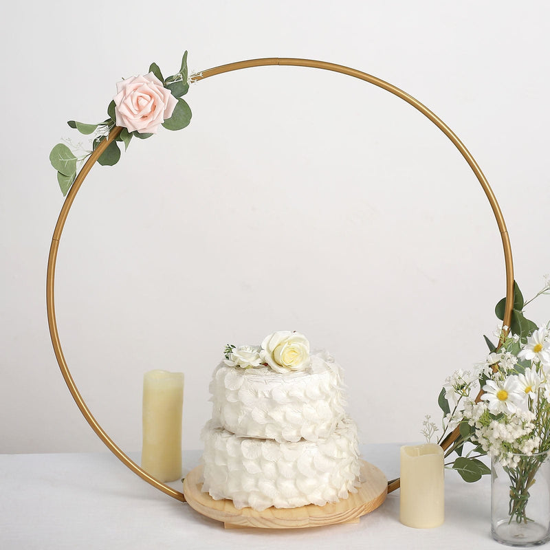 Wood with Round Geometric Metal Arch Cake Display Stand - Gold