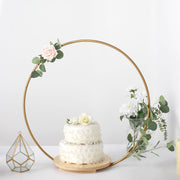 Wood with Round Geometric Metal Arch Cake Display Stand - Gold