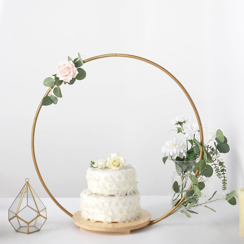 Wood with Round Geometric Metal Arch Cake Display Stand - Gold